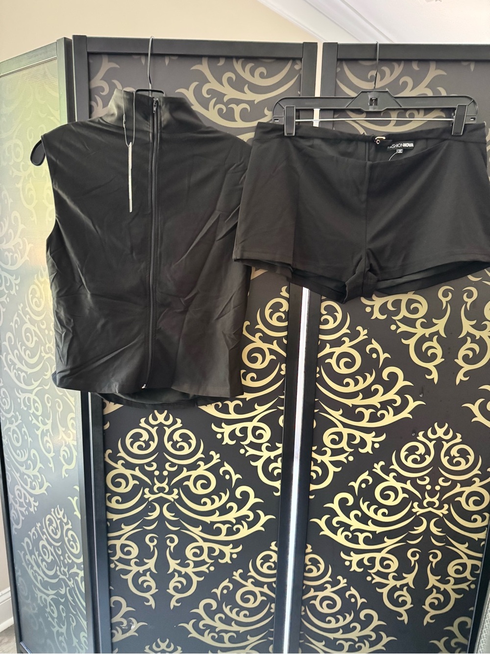Fashion Nova Black Women’s Athletic Zip Vest and Bike Shorts Set